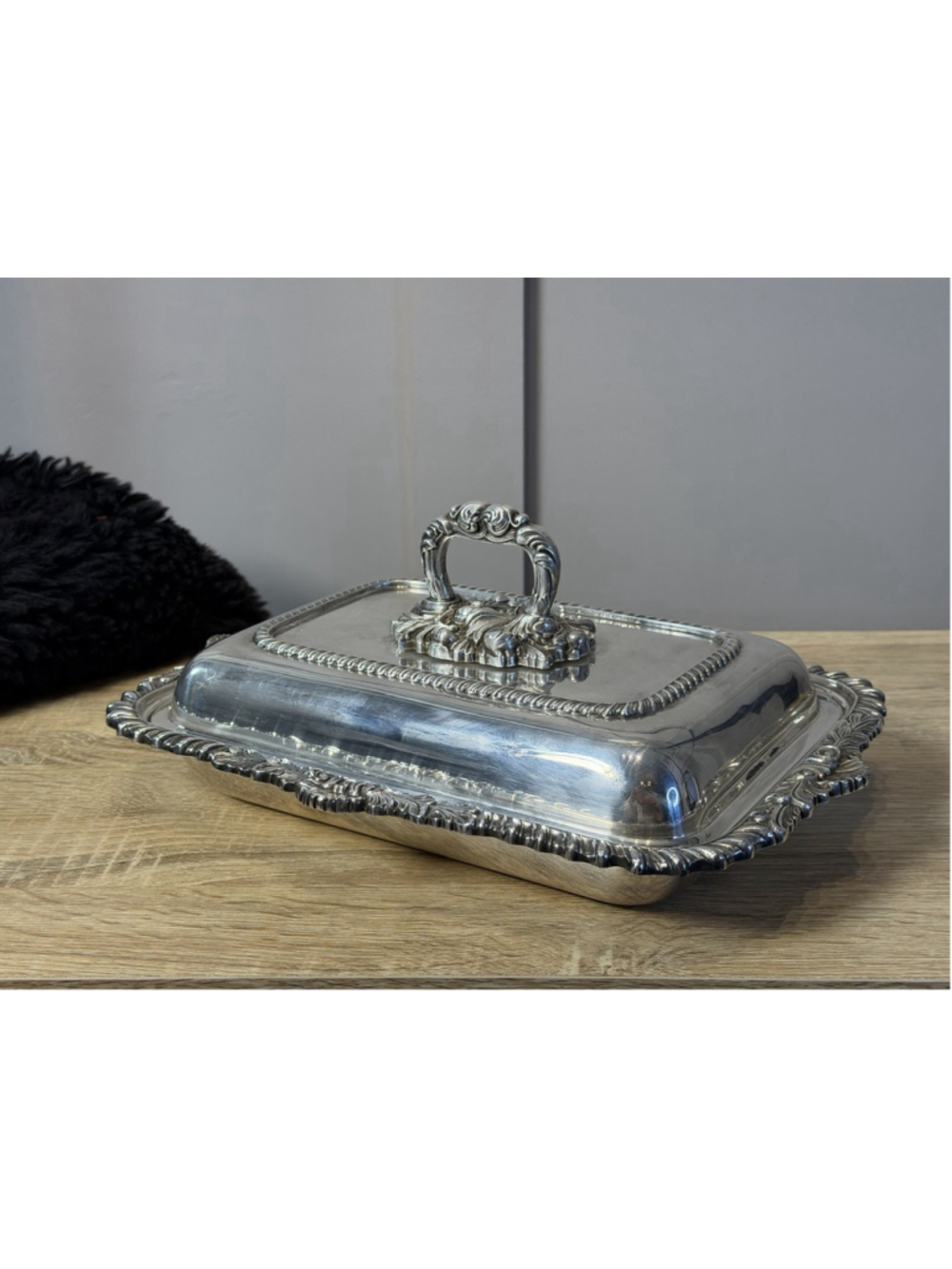 Vintage Old English Reproduction Silver Plated on Copper Serving Dish with Lid